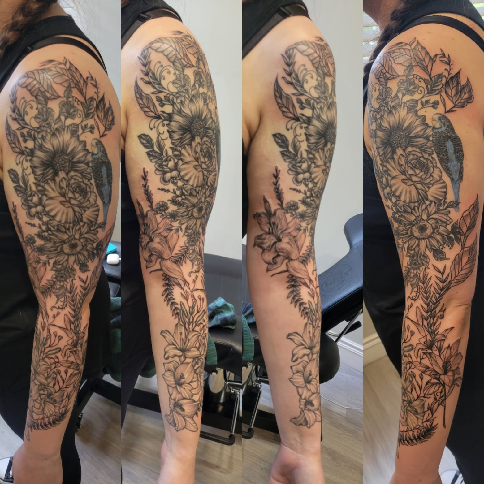 black-and-grey-floral-bird-sleeve-tattoo-buford-ga