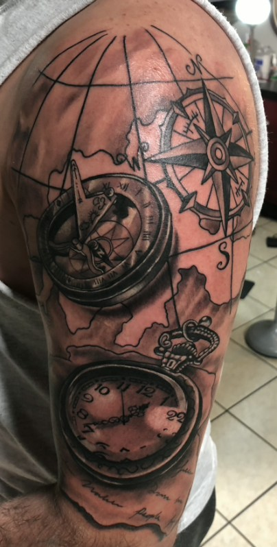 realism-voyagers-map-compass-tattoo-buford-ga
